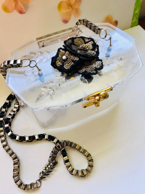 Vintage Lucite Box Style Handbag with Chunky Chain