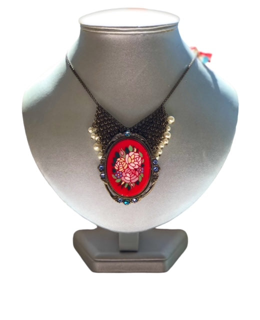 Reversable 17" Red, Orange and Blue Eclectic Necklace