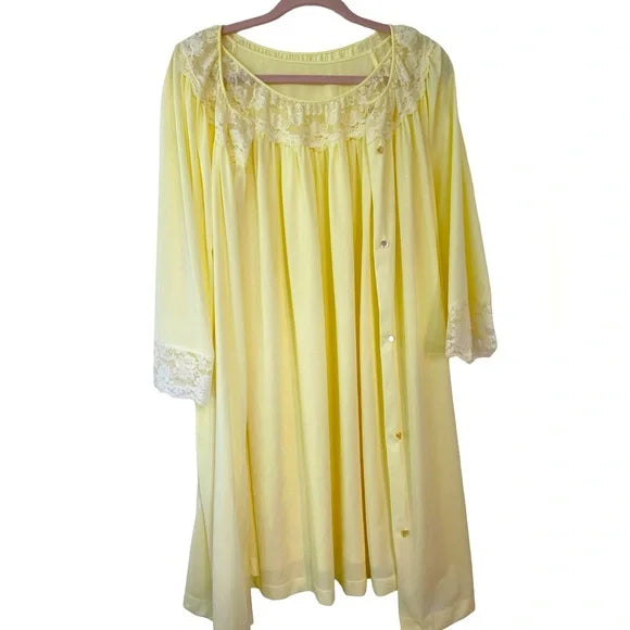 GILEAD Vintage Sleeveless Buttercup Yellow Nightgown and Matching Robe Size L