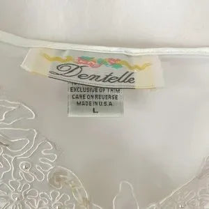 DENTELLE White Bridal Chemise with Sheer Straps and Floral Lace with Pearls Sz L